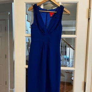 Blue Monique Lhuillier Dress with Black Beading